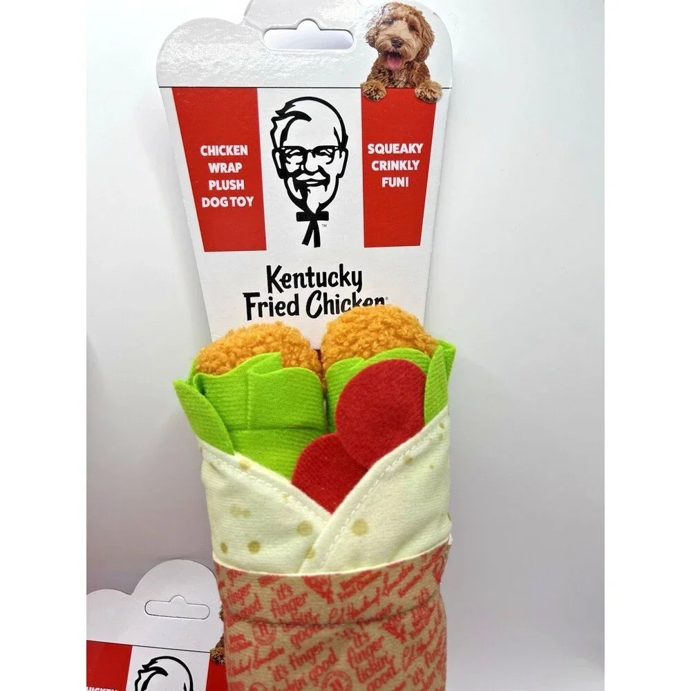 KFC Kentucky Fried Chicken Plush Squeaky Dog Toys Lot Of 3 Wrap, Sandwich & Soda